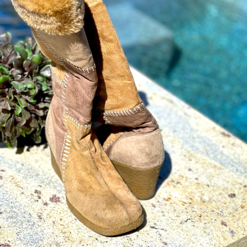 Mid Calf Wedge Heel Boots